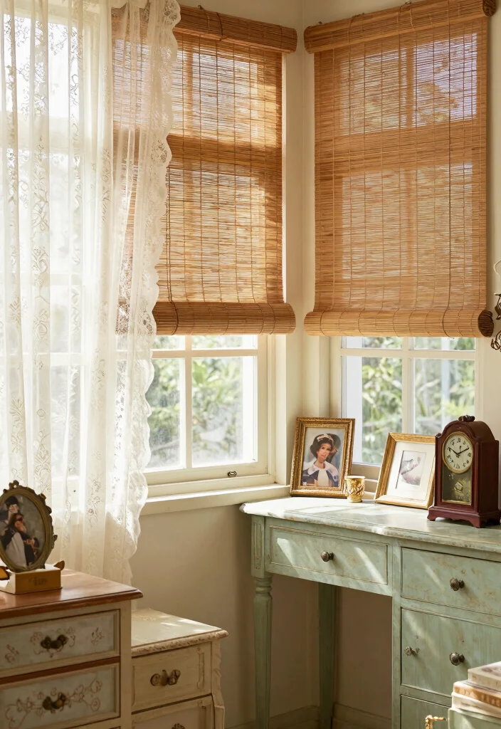 14 Bamboo Shades With Curtains Ideas That Blend Texture 42 14 Bamboo Shades With Curtains Ideas That Blend Texture - 12. Vintage Charm 1