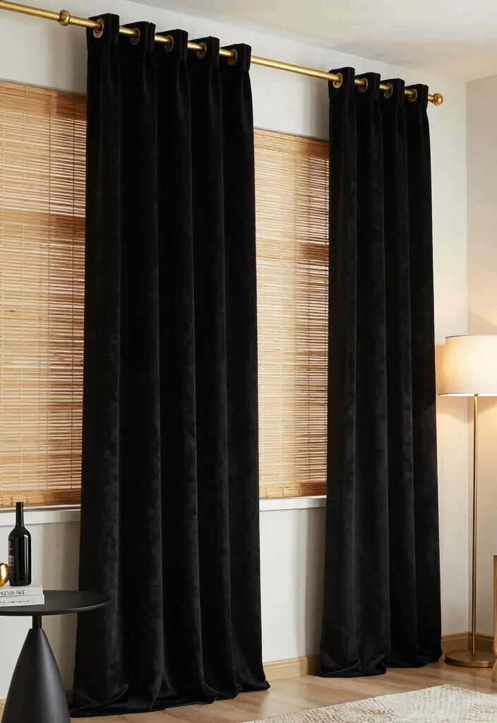 14 Bamboo Shades With Curtains Ideas That Blend Texture 26 14 Bamboo Shades With Curtains Ideas That Blend Texture - 6. Contrast with Black 1