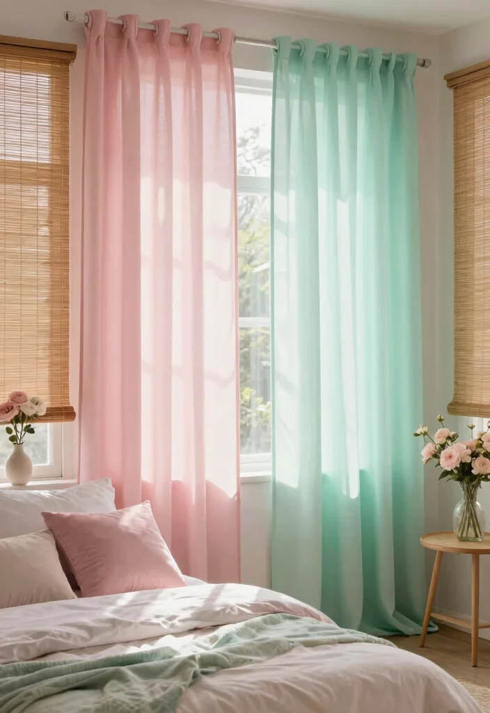 14 Bamboo Shades With Curtains Ideas That Blend Texture 37 14 Bamboo Shades With Curtains Ideas That Blend Texture - 7. Soft Pastel Pairings 1