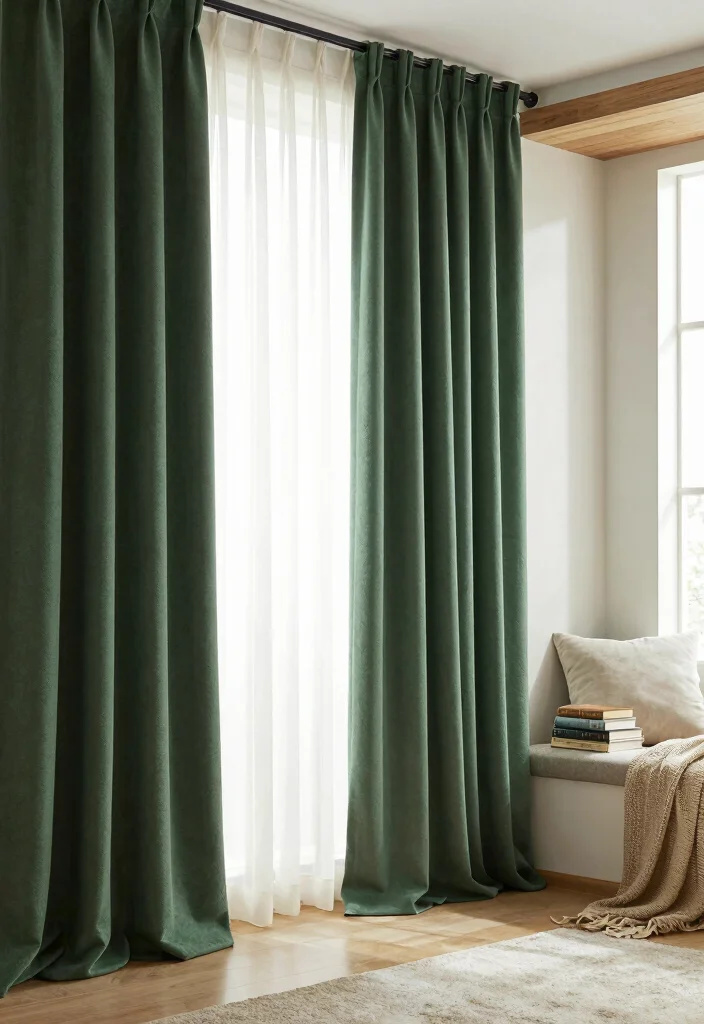 14 Forest Green Curtains Ideas With Rich Elegance 24 14 Forest Green Curtains Ideas With Rich Elegance - 4. Sophisticated Layering Techniques 1