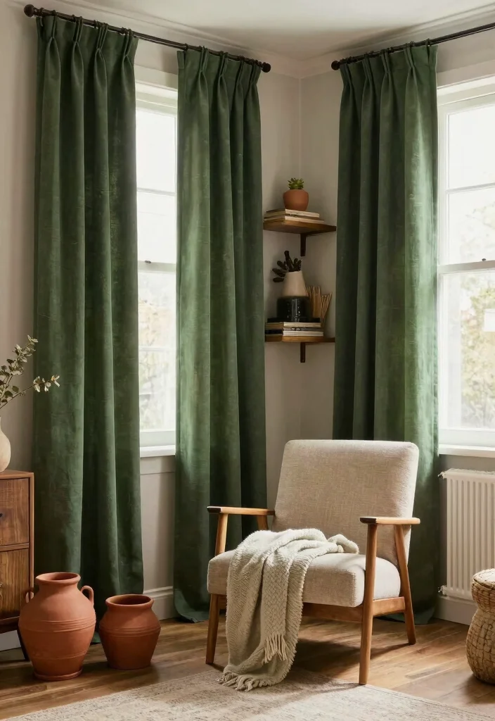 14 Forest Green Curtains Ideas With Rich Elegance 35 14 Forest Green Curtains Ideas With Rich Elegance - 5. Forest Green with Earthy Accents 1