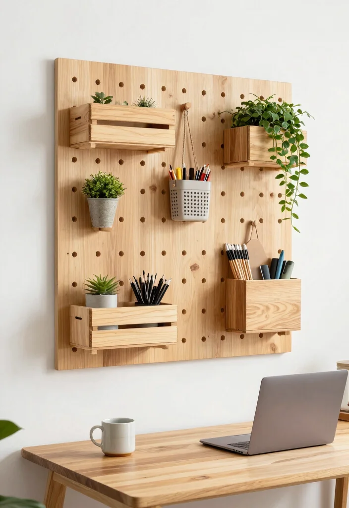 14 Pegboard Desk Setup Ideas That Stay Organized 12 14 Pegboard Desk Setup Ideas That Stay Organized - 2. Natural Wood Elegance 1
