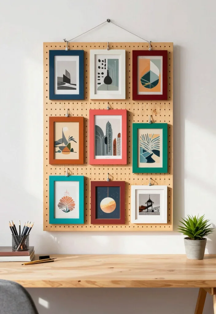 14 Pegboard Desk Setup Ideas That Stay Organized 37 14 Pegboard Desk Setup Ideas That Stay Organized - 7. Artful Displays 1