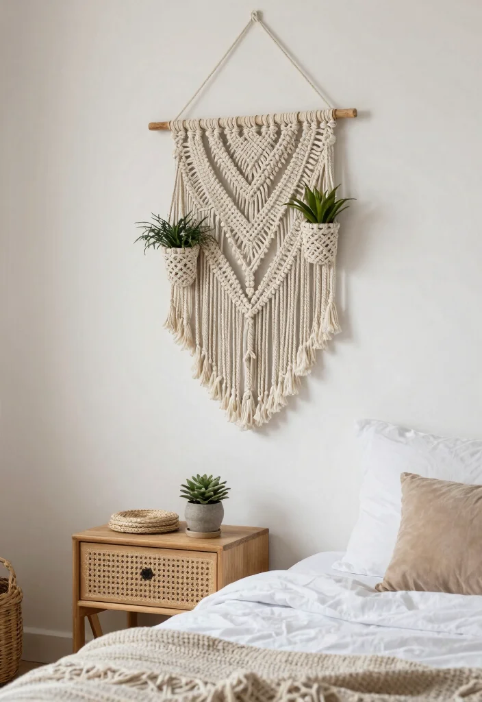 14 Wall Nightstand Ideas That Save Space Stylishly - 8. Boho Macrame Wall Hanging Nightstand 1