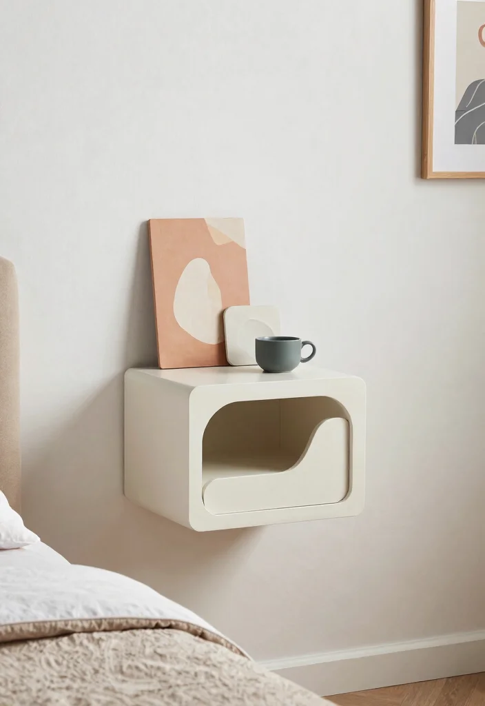 14 Wall Nightstand Ideas That Save Space Stylishly - 9. Artistic Wall-Mounted Nightstand 1