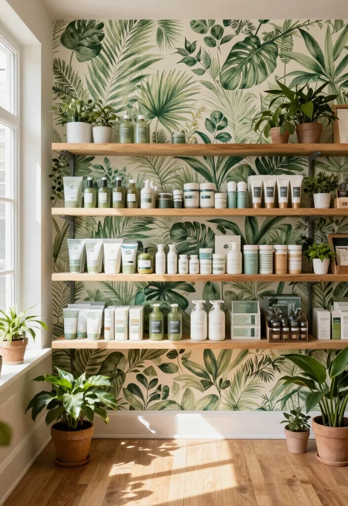 14 Wallpaper for Shop Wall Ideas That Attract Customers 1 14 Wallpaper for Shop Wall Ideas That Attract Customers - 1. Lush Botanical Patterns 1