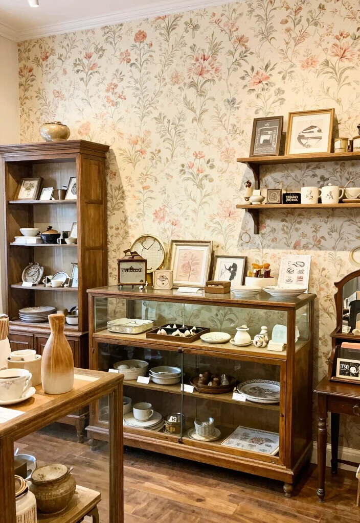 14 Wallpaper for Shop Wall Ideas That Attract Customers 3 14 Wallpaper for Shop Wall Ideas That Attract Customers - 3. Vintage Florals 1