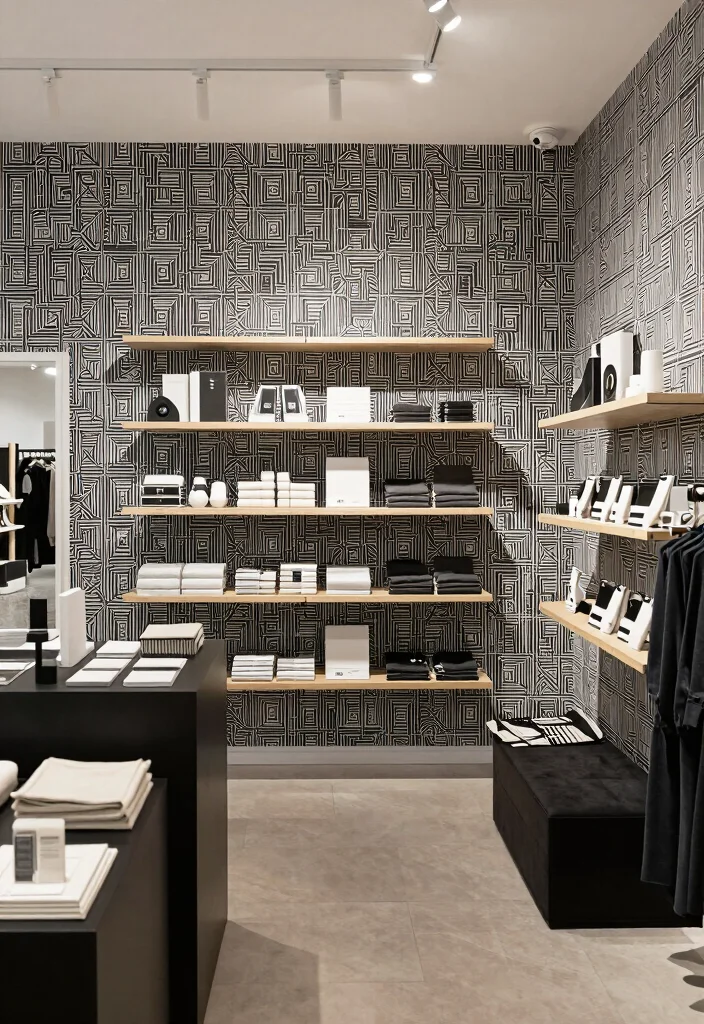 14 Wallpaper for Shop Wall Ideas That Attract Customers 26 14 Wallpaper for Shop Wall Ideas That Attract Customers - 6. Monochrome Magic 1
