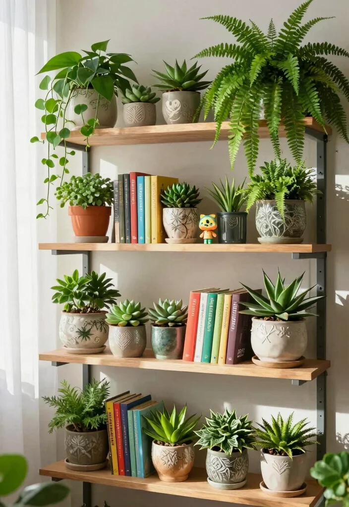 15 ACNH Bookshelf Design Ideas for a Cozy Island - 1. Nature’s Nook 1
