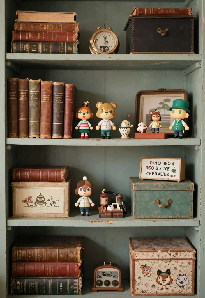 15 ACNH Bookshelf Design Ideas for a Cozy Island - 2. Vintage Charm 1