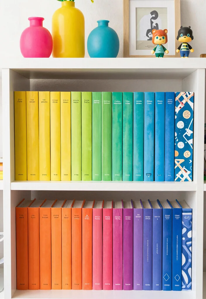 15 ACNH Bookshelf Design Ideas for a Cozy Island - 7. Colorful Spectrum 1