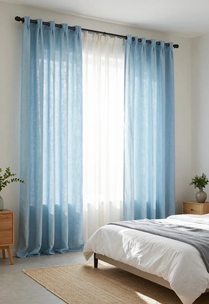 15 Blue Curtains Bedroom Ideas With Calm Cozy Vibes 1 15 Blue Curtains Bedroom Ideas With Calm Cozy Vibes - 1. Light Blue Linen Curtains for a Breezy Feel 1