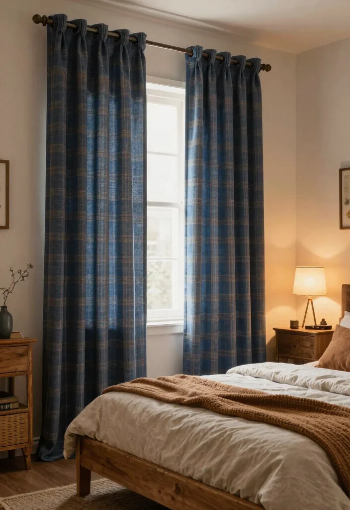 15 Blue Curtains Bedroom Ideas With Calm Cozy Vibes 41 15 Blue Curtains Bedroom Ideas With Calm Cozy Vibes - 11. Rustic Blue Plaid Curtains for a Cozy Cabin Feel 1