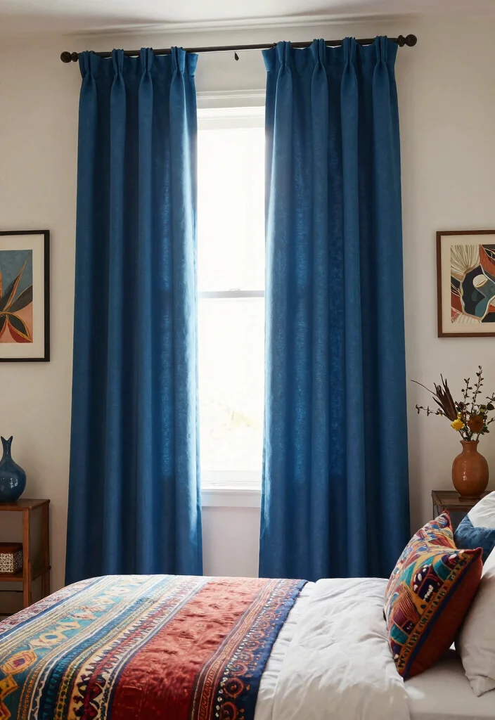 15 Blue Curtains Bedroom Ideas With Calm Cozy Vibes 52 15 Blue Curtains Bedroom Ideas With Calm Cozy Vibes - 12. Stylish Indigo Curtains for a Boho Touch 1