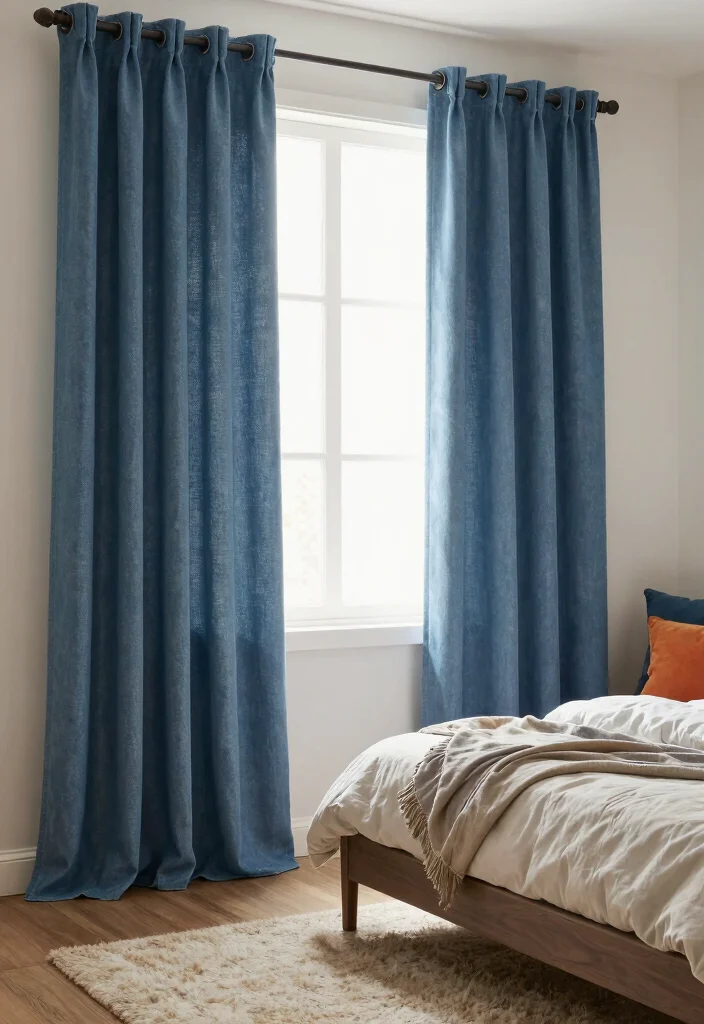 15 Blue Curtains Bedroom Ideas With Calm Cozy Vibes 37 15 Blue Curtains Bedroom Ideas With Calm Cozy Vibes - 7. Muted Denim Curtains for a Casual Vibe 1