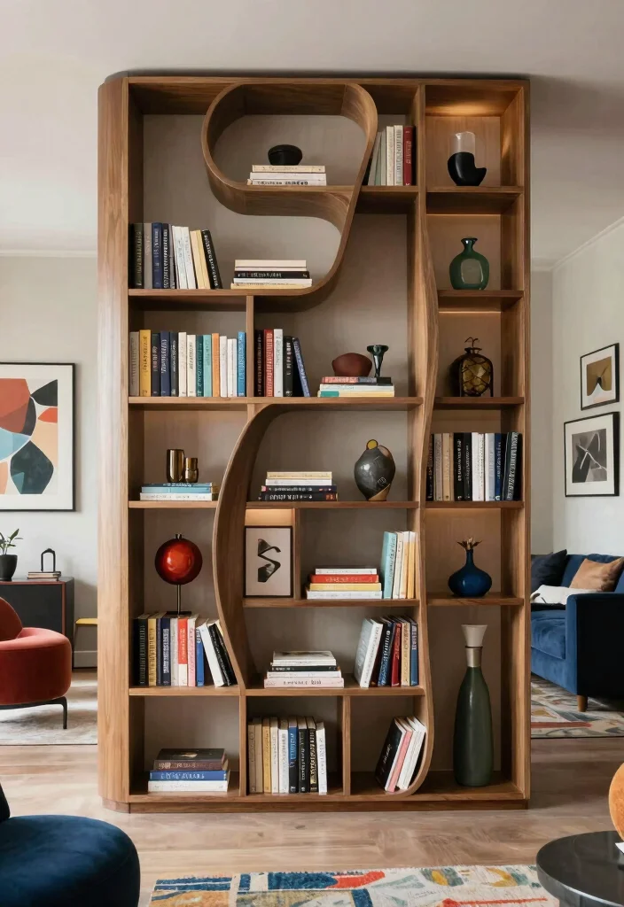 15 Bookshelf Room Divider Ideas That Define Your Space - 13. Artistic Bookshelf Design 1