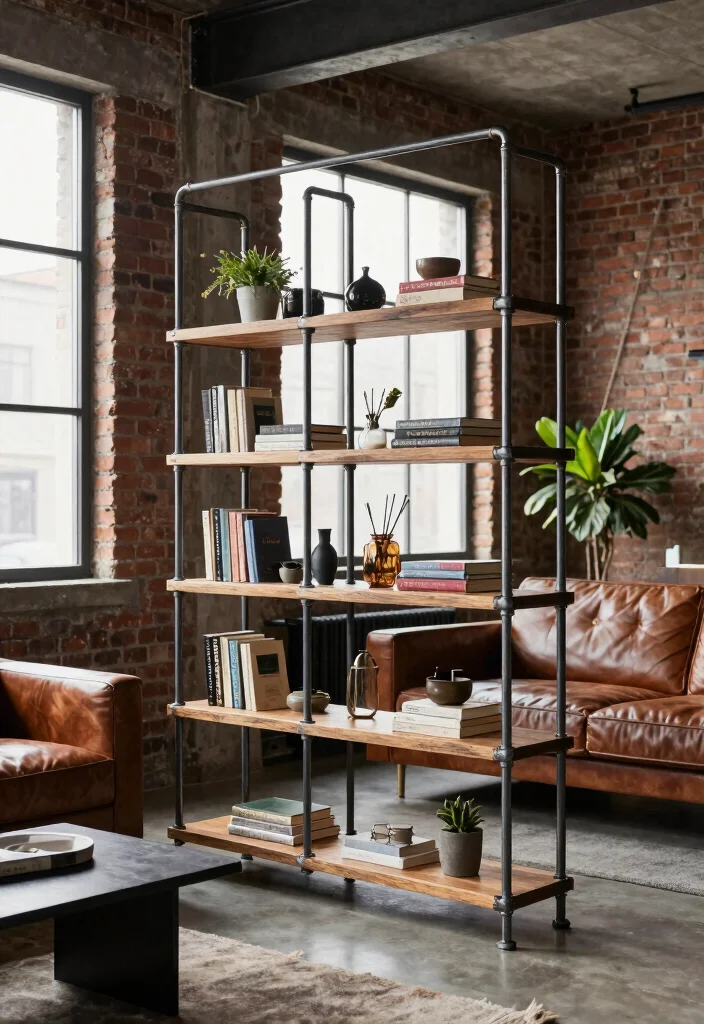 15 Bookshelf Room Divider Ideas That Define Your Space - 2. Industrial Pipe Bookshelf 1