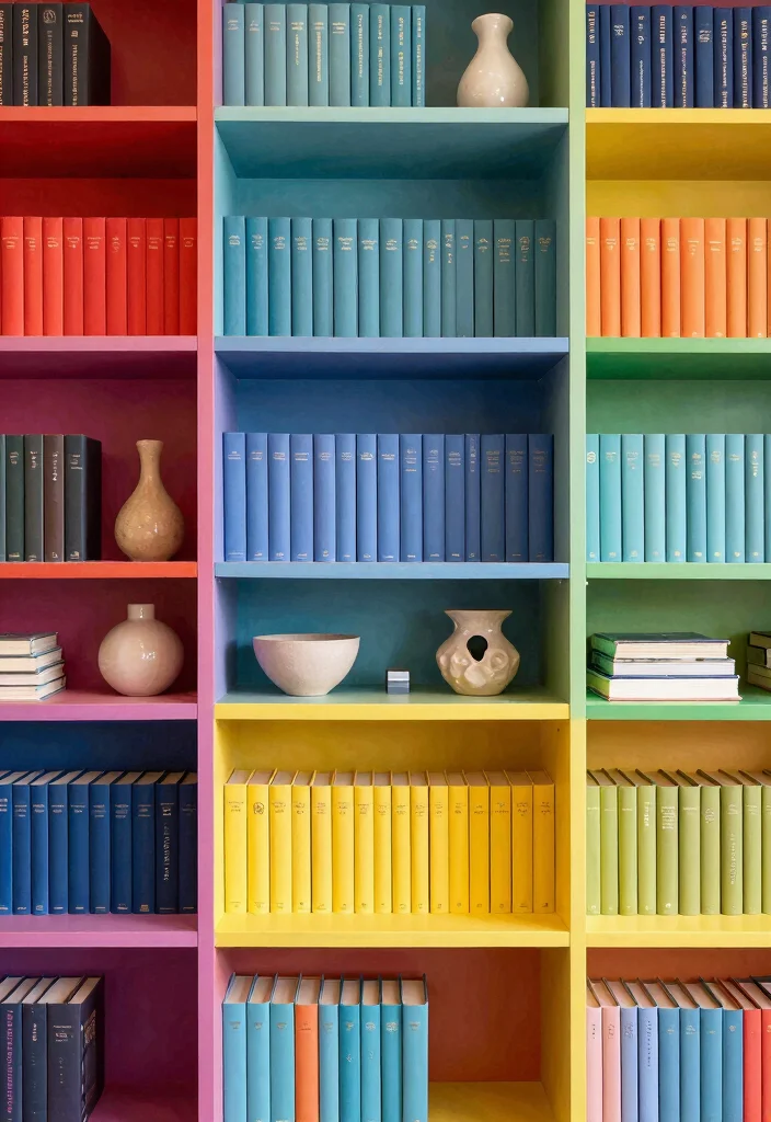 15 Bookshelf With Books Ideas That Look Effortlessly Styled - 12. Color-Blocked Books 1