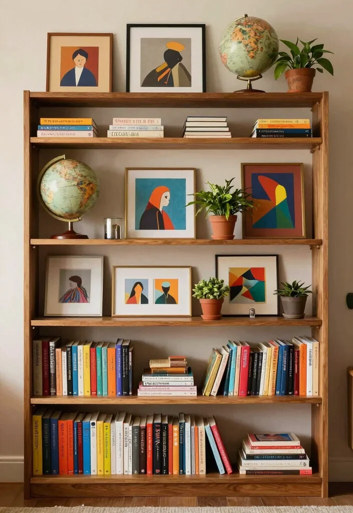 15 Bookshelf With Books Ideas That Look Effortlessly Styled - 3. Mixing Books and Art 1