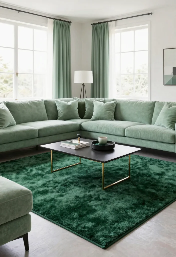 15 Dark Green Rug Living Room Ideas With Moody Charm - 8. Monochromatic Color Schemes 1
