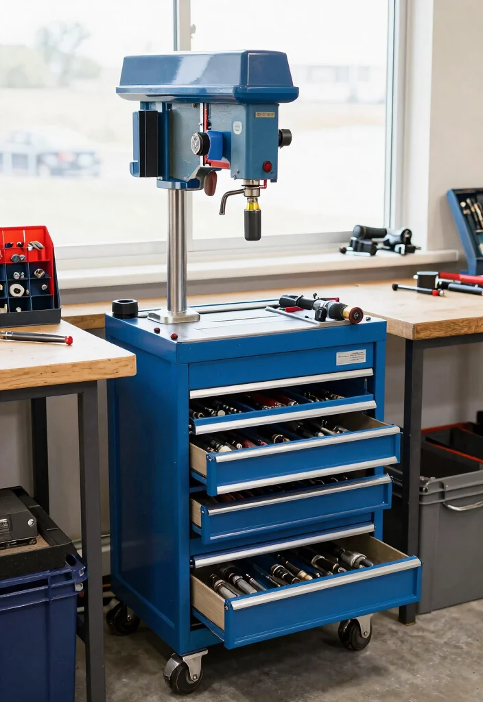 15 Drill Press Stand Ideas That Organize Your Workshop - 4. Compact Drill Press Stand with Integrated Storage 1