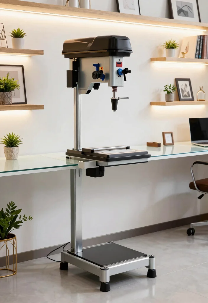15 Drill Press Stand Ideas That Organize Your Workshop - 6. Stylish Drill Press Stand with a Modern Twist 1