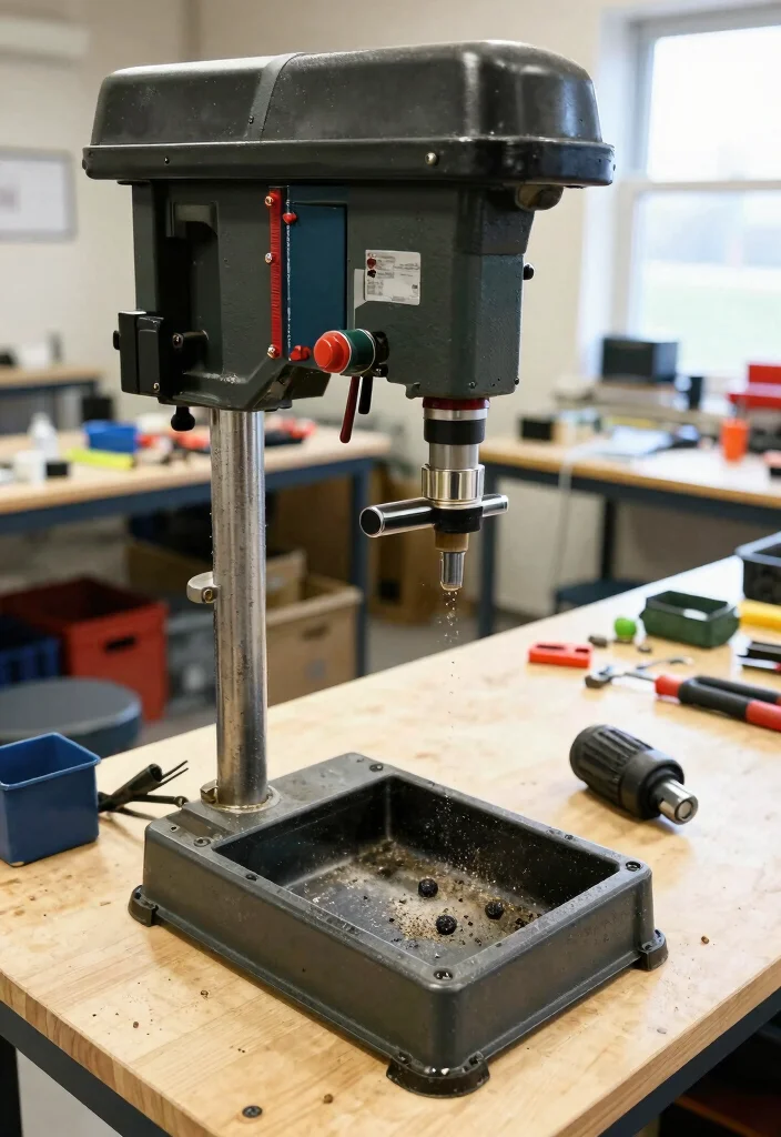 15 Drill Press Stand Ideas That Organize Your Workshop - 8. Drill Press Stand with Built-in Dust Collection 1