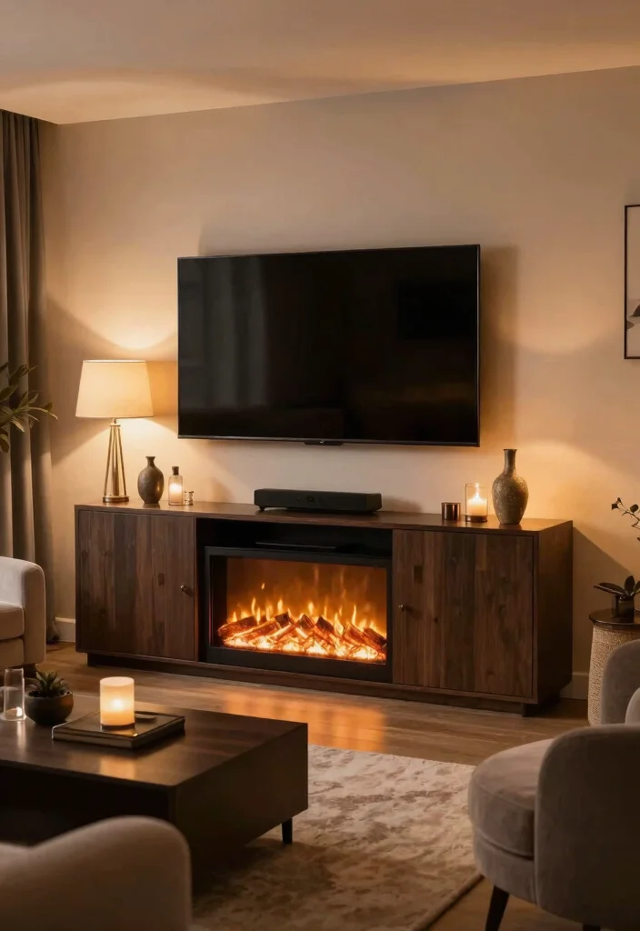 15 Fireplace TV Stand 2026 Trending Ideas That Look Cozy & Chic - 14. Layered Lighting 1
