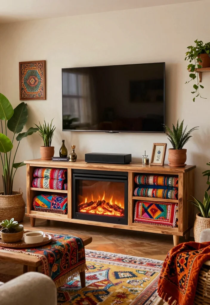 15 Fireplace TV Stand 2026 Trending Ideas That Look Cozy & Chic - 6. Bohemian Bliss 1