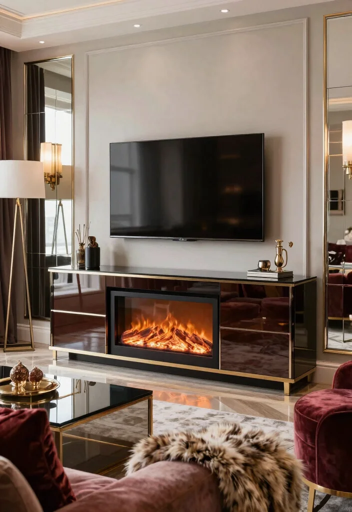 15 Fireplace TV Stand 2026 Trending Ideas That Look Cozy & Chic - 7. Contemporary Glam 1