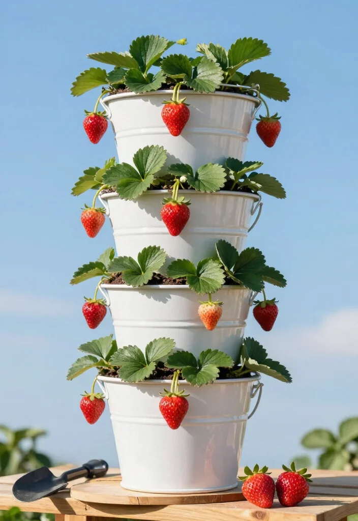 15 Five Gallon Bucket Garden Stand Ideas That Are Genius 13 15 Five Gallon Bucket Garden Stand Ideas That Are Genius - 3. Vertical Strawberry Planter 1