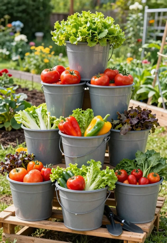 15 Five Gallon Bucket Garden Stand Ideas That Are Genius 25 15 Five Gallon Bucket Garden Stand Ideas That Are Genius - 5. Tiered Vegetable Display 1