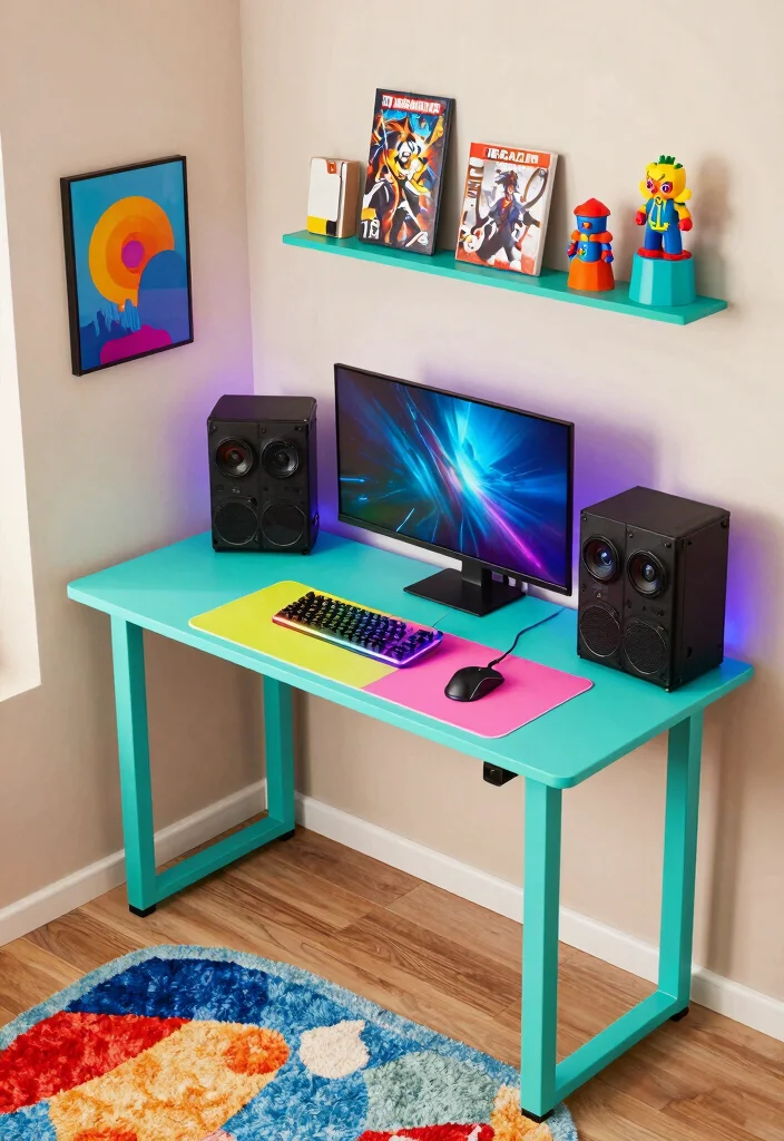 15 Gamer Desk Setup Ideas That Look Epic 14 15 Gamer Desk Setup Ideas That Look Epic - 4. Compact and Colorful 1