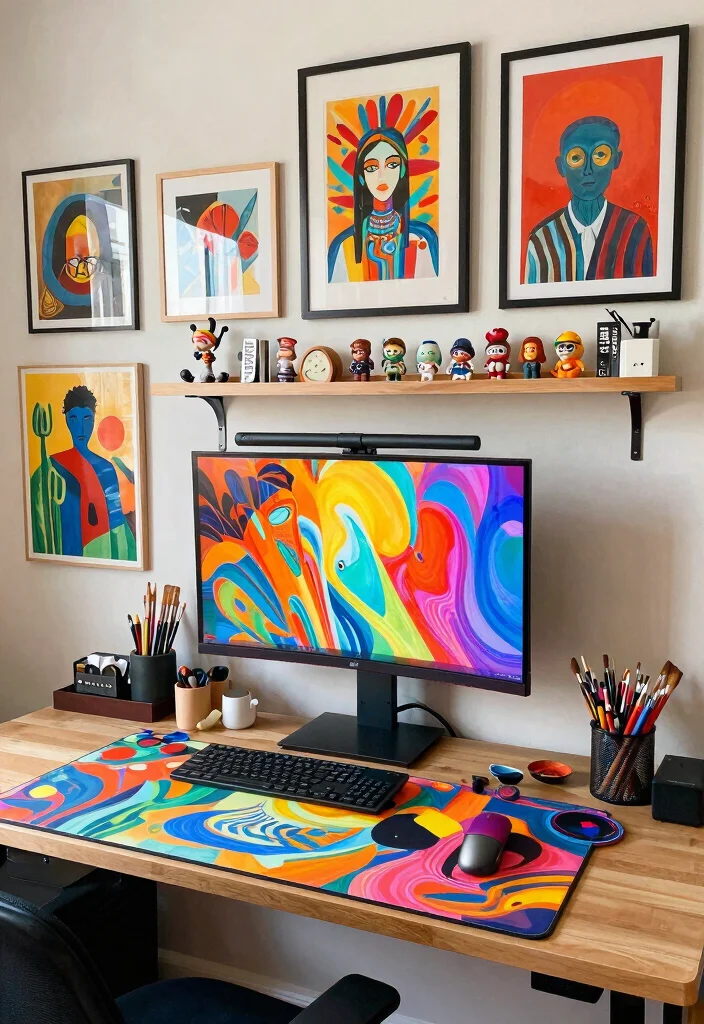 15 Gamer Desk Setup Ideas That Look Epic 16 15 Gamer Desk Setup Ideas That Look Epic - 6. Artful Gaming Setup 1