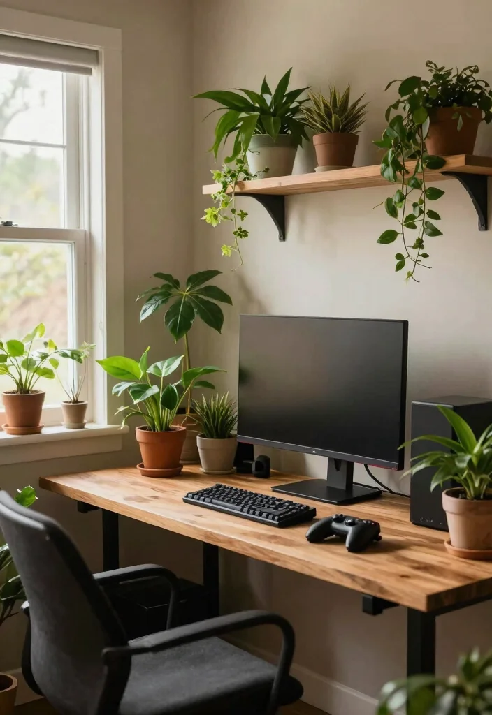 15 Gamer Desk Setup Ideas That Look Epic 17 15 Gamer Desk Setup Ideas That Look Epic - 7. Nature-Inspired Gaming Space 1