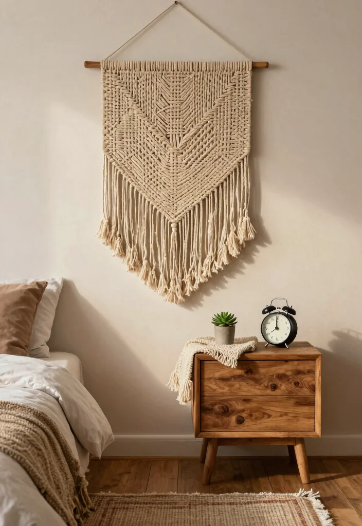 15 Nightstand Wall Decor Ideas That Add Personality 1 15 Nightstand Wall Decor Ideas That Add Personality - 1. Woven Wall Hangings 1