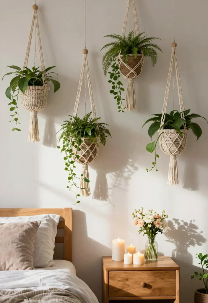 15 Nightstand Wall Decor Ideas That Add Personality 13 15 Nightstand Wall Decor Ideas That Add Personality - 3. Hanging Plants 1