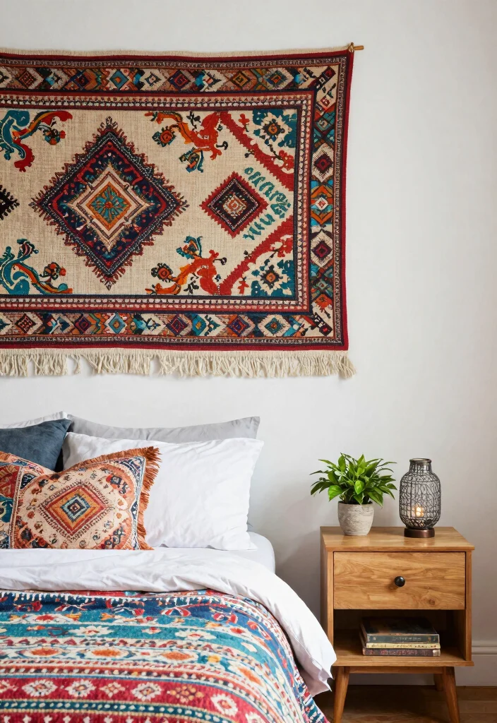 15 Nightstand Wall Decor Ideas That Add Personality 28 15 Nightstand Wall Decor Ideas That Add Personality - 8. Textile Wall Art 1