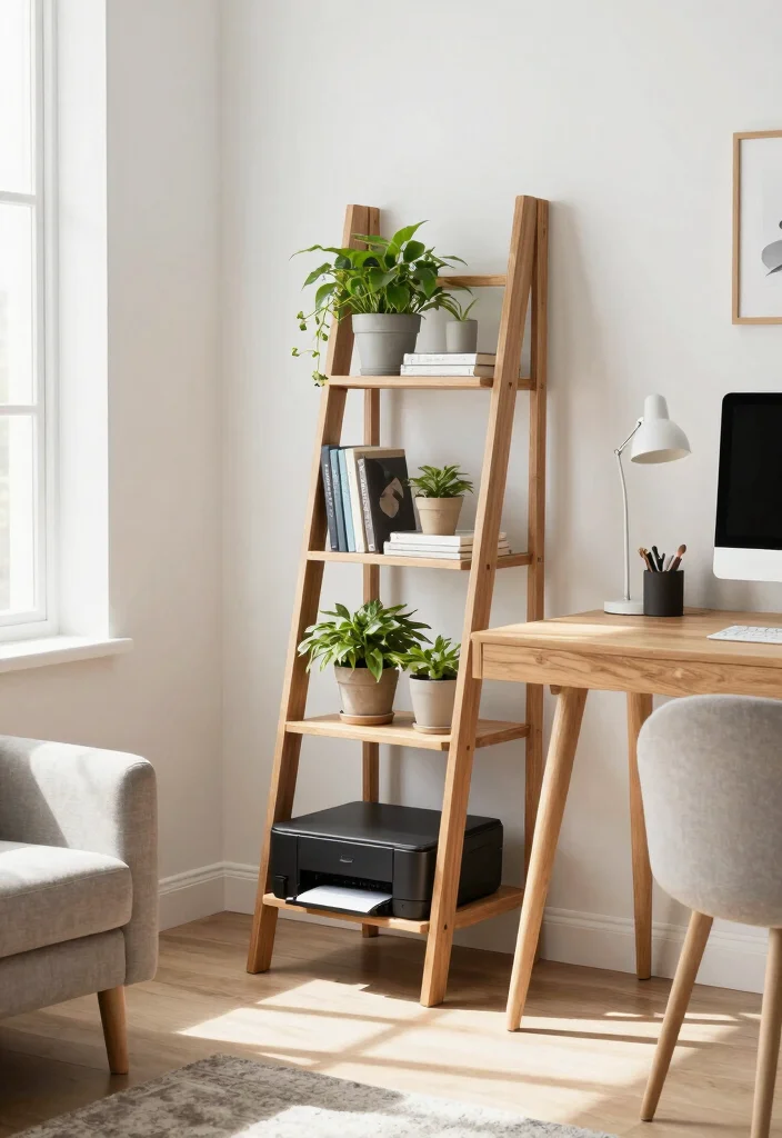 15 Printer Stand Ideas That Keep Your Office Tidy 1 15 Printer Stand Ideas That Keep Your Office Tidy - 1. Decorative Ladder Stand 1