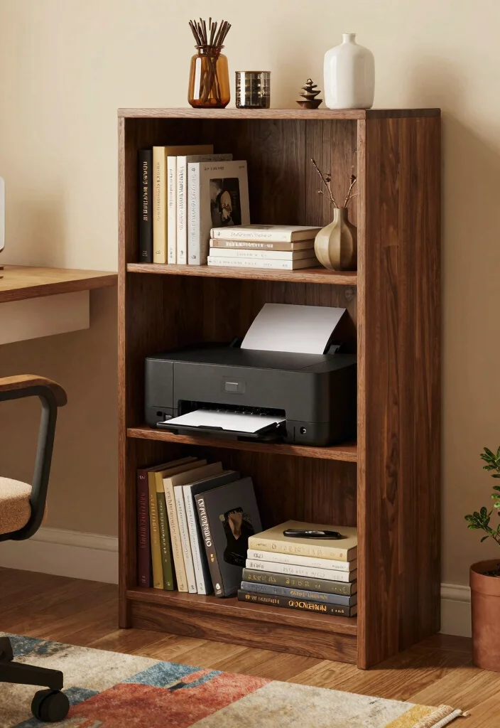 15 Printer Stand Ideas That Keep Your Office Tidy 30 15 Printer Stand Ideas That Keep Your Office Tidy - 10. Bookcase Printer Nook 1