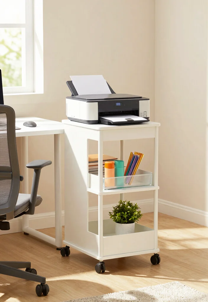 15 Printer Stand Ideas That Keep Your Office Tidy 2 15 Printer Stand Ideas That Keep Your Office Tidy - 2. Rolling Cart Stand 1