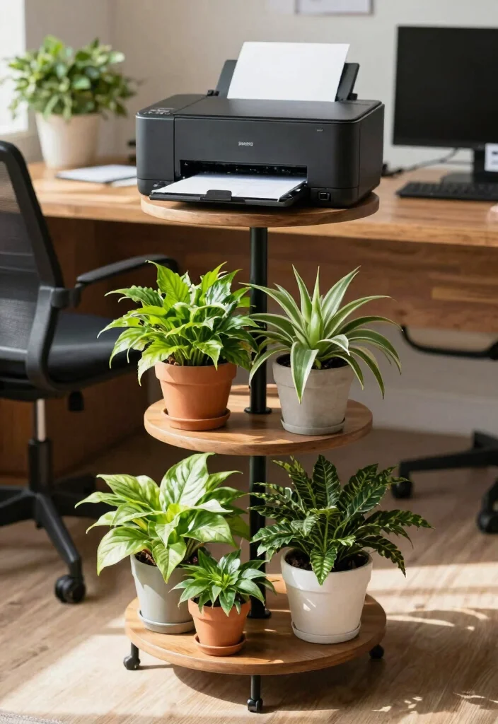 15 Printer Stand Ideas That Keep Your Office Tidy 6 15 Printer Stand Ideas That Keep Your Office Tidy - 6. Tiered Plant Stand Printer Table 1