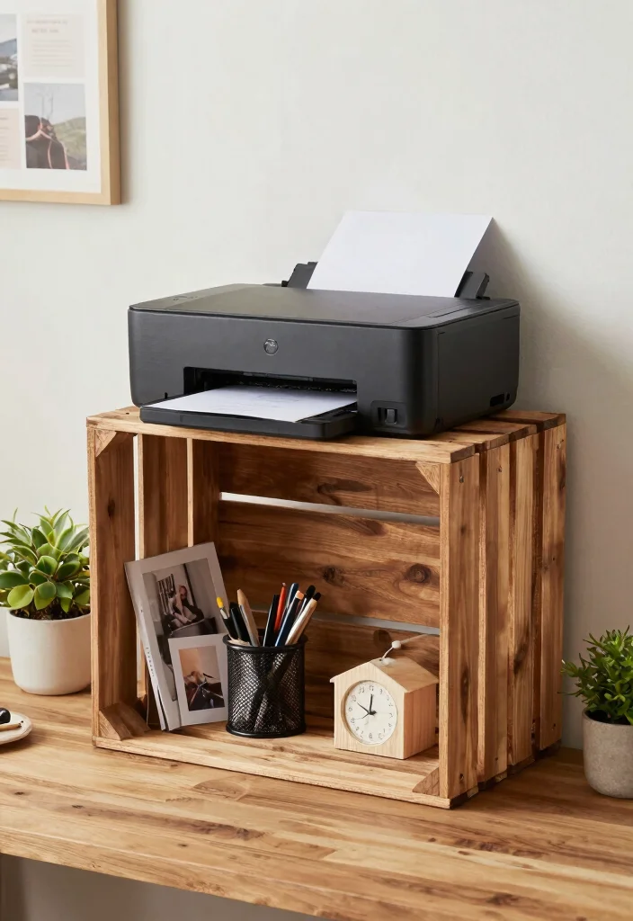 15 Printer Stand Ideas That Keep Your Office Tidy 18 15 Printer Stand Ideas That Keep Your Office Tidy - 8. DIY Wooden Crate Stand 1