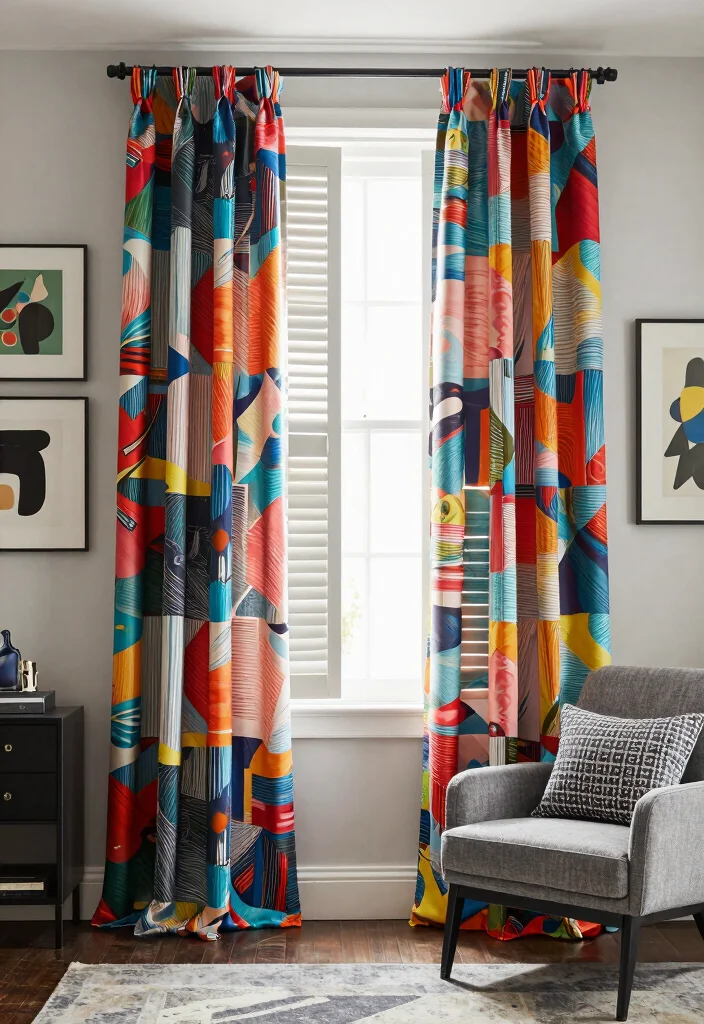 15 Shutters and Curtains Together Ideas That Work Perfectly 65 15 Shutters and Curtains Together Ideas That Work Perfectly - 15. Statement Pieces: Unique Shutters with Artistic Curtains 1