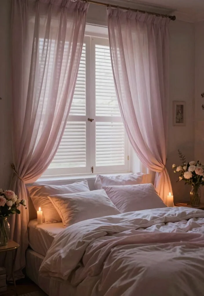 15 Shutters and Curtains Together Ideas That Work Perfectly 47 15 Shutters and Curtains Together Ideas That Work Perfectly - 7. Romantic Setting: Draped Shutters with Soft Curtains 1