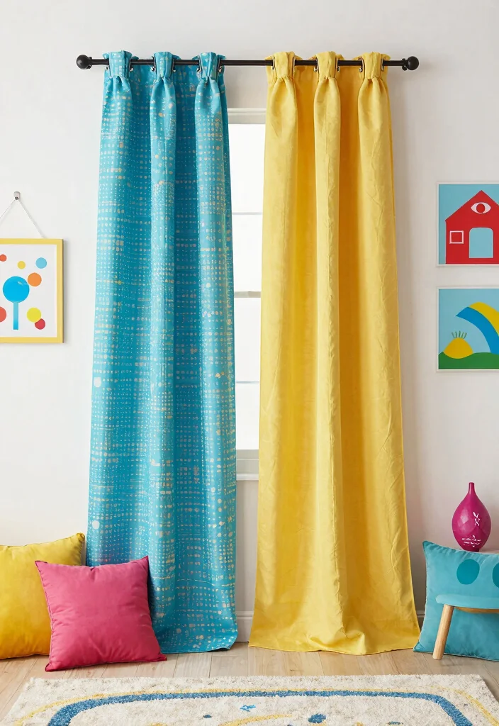 15 Shutters and Curtains Together Ideas That Work Perfectly 49 15 Shutters and Curtains Together Ideas That Work Perfectly - 9. Playful Patterns: Patterned Shutters with Solid Curtains 1