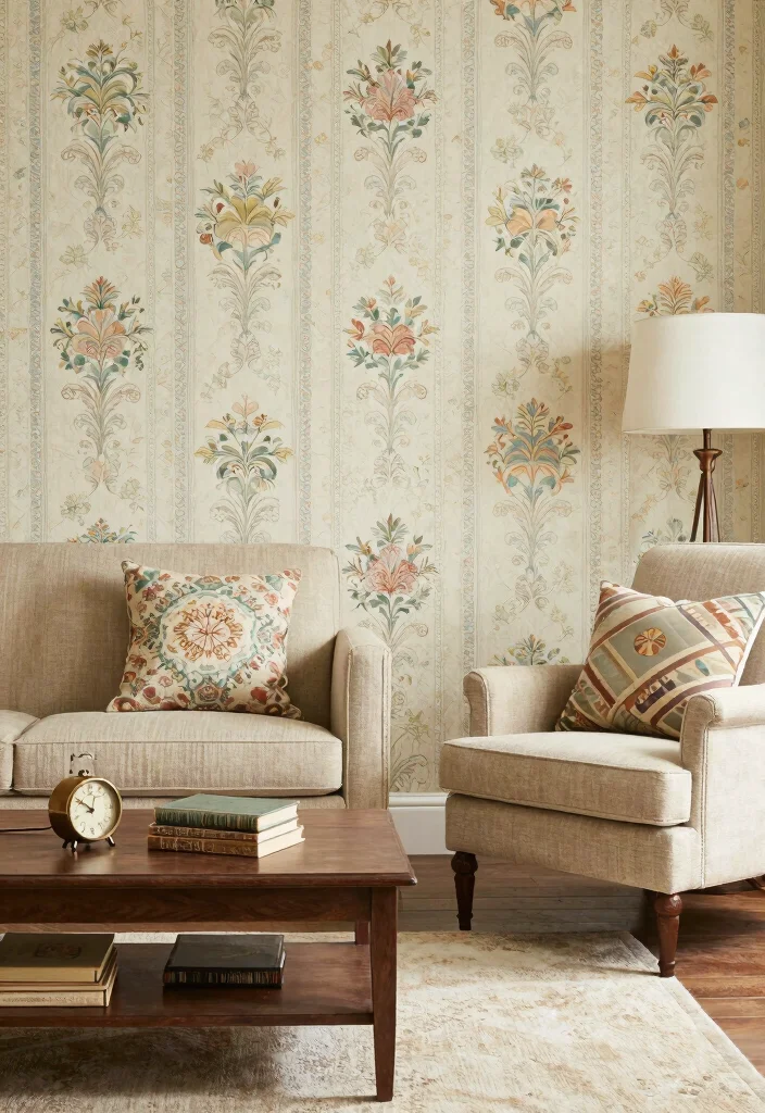 15 TV Wall Wallpaper Ideas That Elevate Instantly 4 15 TV Wall Wallpaper Ideas That Elevate Instantly - 4. Vintage Charm with Retro Patterns 1