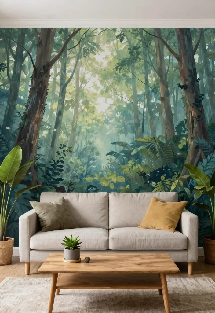 15 TV Wall Wallpaper Ideas That Elevate Instantly 16 15 TV Wall Wallpaper Ideas That Elevate Instantly - 6. Artistic Murals for a Unique Touch 1