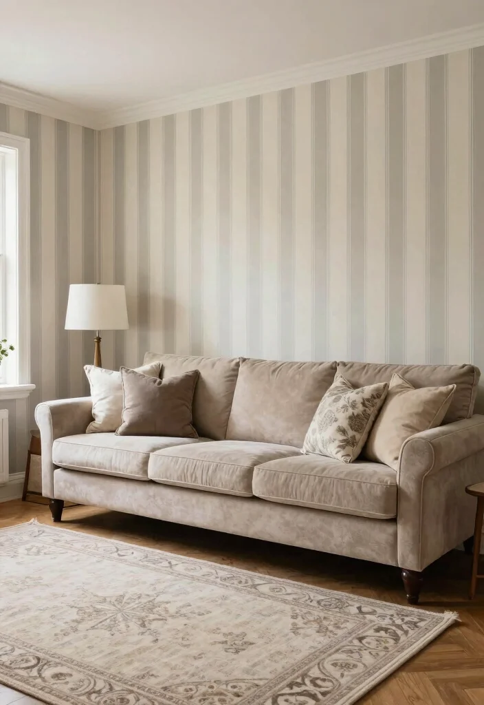 15 TV Wall Wallpaper Ideas That Elevate Instantly 27 15 TV Wall Wallpaper Ideas That Elevate Instantly - 7. Stripes for a Timeless Appeal 1