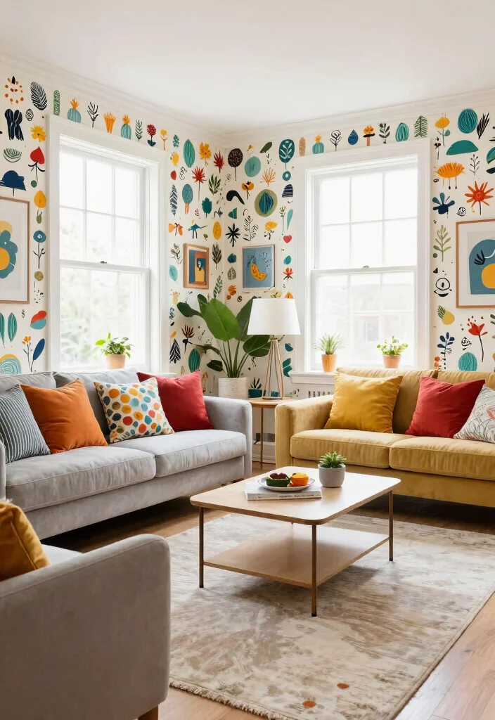 15 TV Wall Wallpaper Ideas That Elevate Instantly 28 15 TV Wall Wallpaper Ideas That Elevate Instantly - 8. Whimsical Patterns for Playful Spaces 1